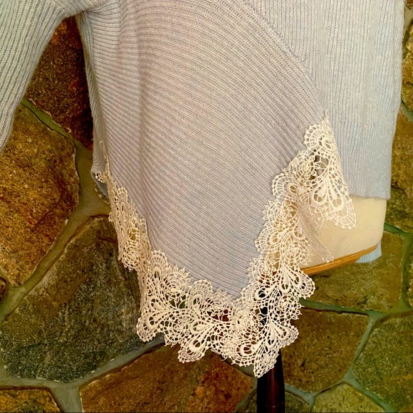 Unique asymmetrical sky blue sweater with lace - Picture 3 of 5
